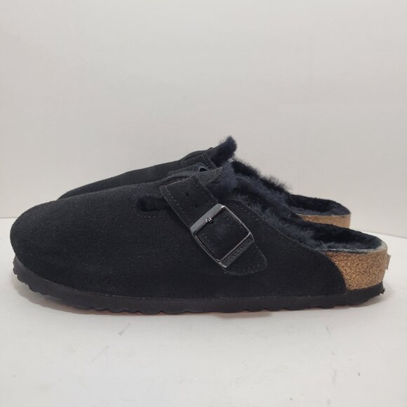 Birkenstock Shoes - Birkenstock Boston Shearling Size 38 L7 M5 N Black Suede Shearling Slip On Clogs